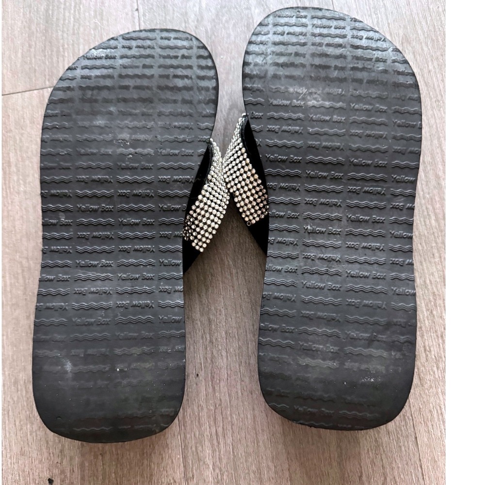 Yellow Box Rhinestone Heart Platform Flip Flops Y2K Bling Sandals Black Size 8.5 - Picture 5 of 11